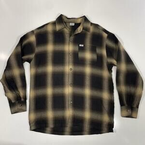 CalTop Men’s Plaid Flannel Button Up Shirt Jacket Beige Black Medium